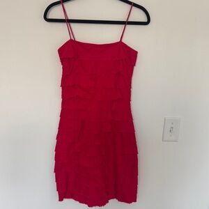 J.Crew 100% Linen Ruffle Bright Red Spaghetti Strap Mini Dress - Size 0